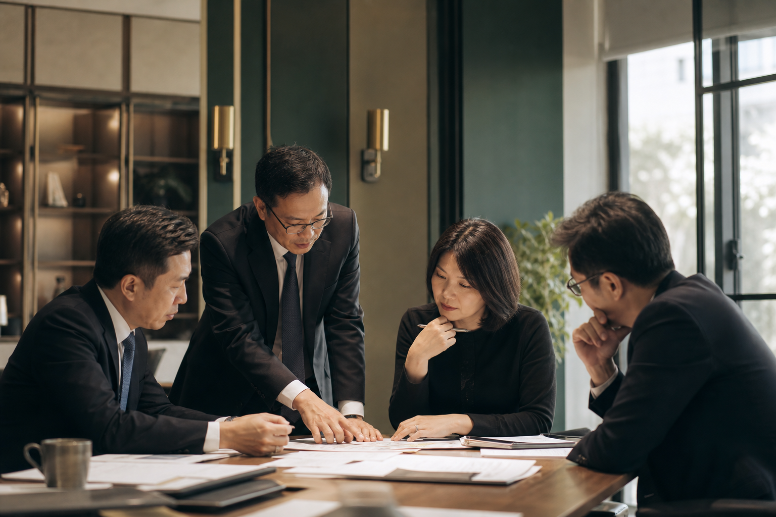 企業團隊進行策略與管理討論的情境示意