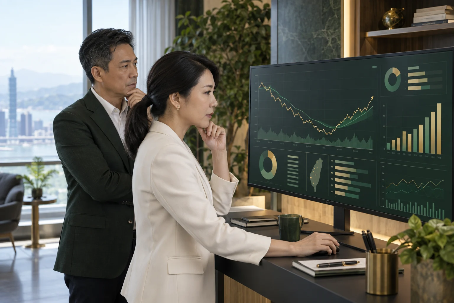 透過數據趨勢分析企業營運狀況（AI 情境示意）